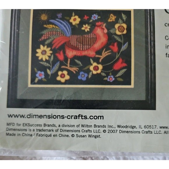 Dimensions Rooster On Black Crewel Kit-11"X14" Wool & Cotton By Susan Winget - Picture 6 of 7